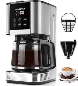 Aigostar Cora - Koffiezetapparaat - 1,5 liter - 12 kopjes - Display met timer - Filterkoffie - met Glazen Kan - 1000W - RVS/Zwart — thumbnail 1