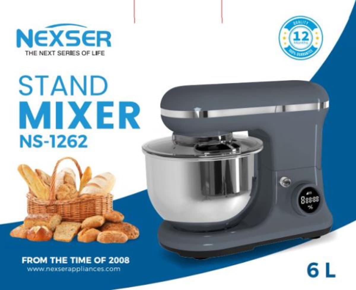 6L Professionele Stand Mixer – 1200W Elektrische Deegmixer met RVS Mengkom – 6 Snelheden voor Brood, Taart & Beslag — afbeelding 1