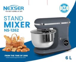 6L Professionele Stand Mixer – 1200W Elektrische Deegmixer met RVS Mengkom – 6 Snelheden voor Brood, Taart & Beslag — thumbnail 1