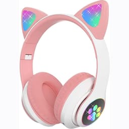 QTTVBTNA -Kinderkoptelefoon Bluetooth met kattenoren – Over-Ear draadloze hoofdtelefoon met LED-licht, opvouwbaar, stereo geluid, ideaal voor meisjes en jongens — thumbnail 1