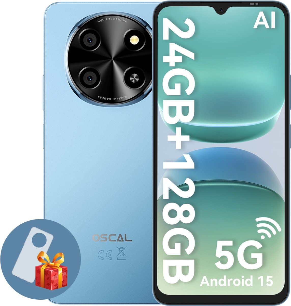 OSCAL TIGER 8 Smartphone - Gemini AI 2.0 - 24GB RAM - 128GB ROM - 6.88 Inch - 5000mAh - Android 15 Smartphone - 5G Dual SIM - GPS - NFC - Blauw — afbeelding 1