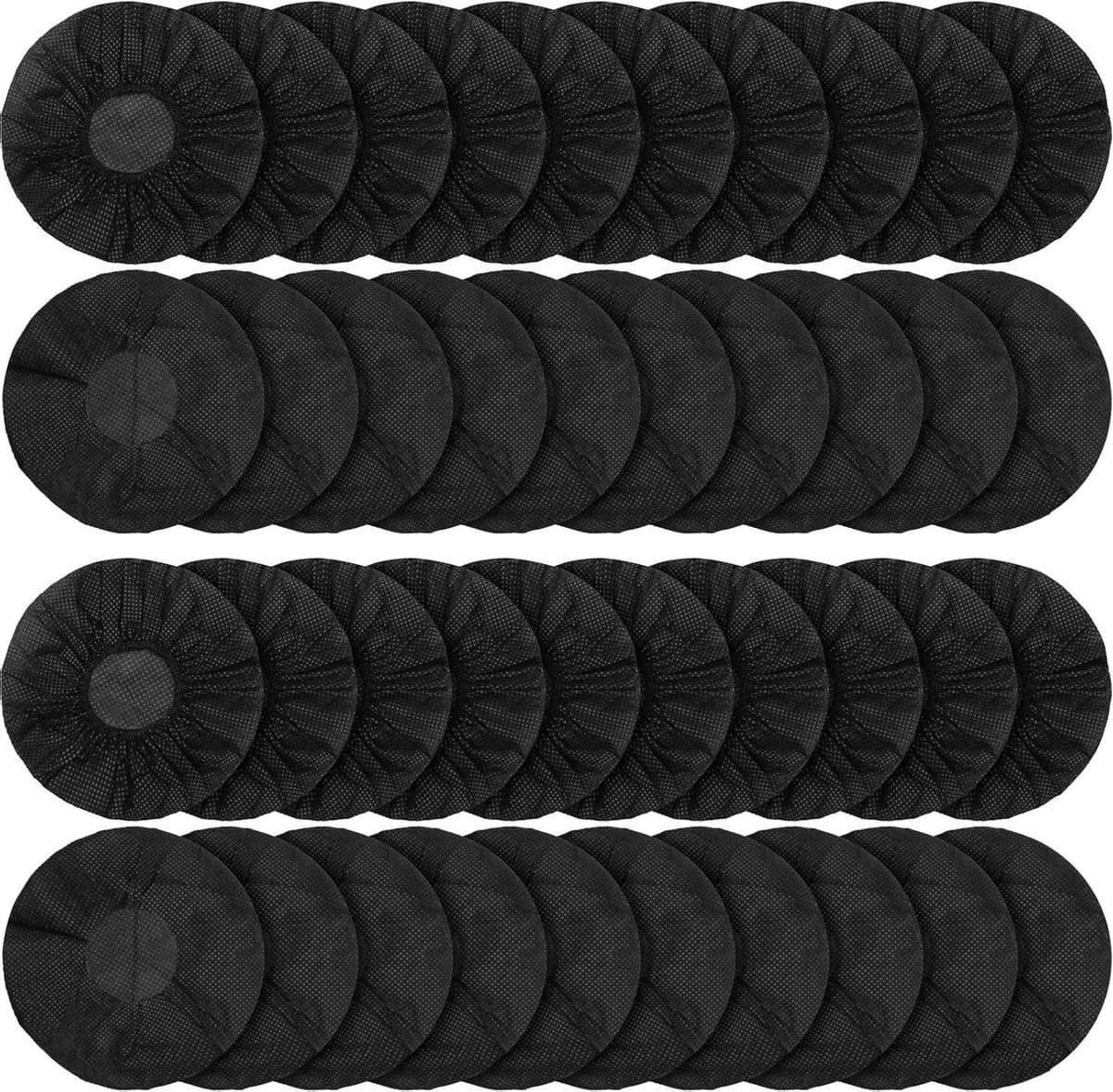 Allecto Plus - Oorhoezen voor hoofdtelefoon, 100 stuks, 50 paar, zwart, hygiënisch, stretchbaar — afbeelding 1