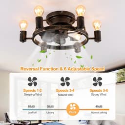 Plafondventilator met Verlichting en Afstandsbediening - 52cm Laag Profiel, Rustiek Industriële Ventilator voor Slaapkamer en Keuken — thumbnail 3