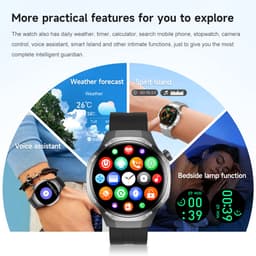 Knobbout 1.53" Stijlvolle Sport Smartwatch – NFC- Kompas, Hoogtemeter, Barometer-Bluetooth Bellen - Draadloos Opladen - hartslag, bloeddruk, zuurstofgehalte (SpO₂) - AI Assistent - medicatie innemen alert - Bruin Leren + Siliconen Band — thumbnail 2