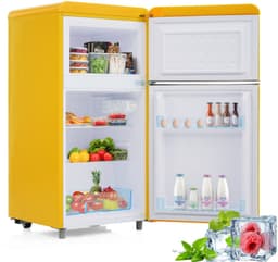 Retro koelkast, koelkast met dubbele deur boven en onder, totale inhoud 72 liter, met 21 liter vriescapaciteit, 120 kWh/jaar, led-verlichting. Verkrijgbaar in diverse kleuren. [Energieklasse E] — thumbnail 1