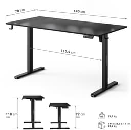 SENSE7 NOJO LIGHT - Zit Sta Bureau - 140 cm x 70 cm - Elektrisch bureau - Verstelbare bureau - Elektrische Hoogteverstelling - Hoogte 72-118 cm - Intelligent Bedieningspaneel - Zwart — thumbnail 2
