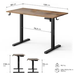 SENSE7 NOJO LIGHT - Zit Sta Bureau - 120 cm x 60 cm - Elektrisch bureau - Verstelbare bureau - Elektrische Hoogteverstelling - Hoogte 72-118 cm - Intelligent Bedieningspaneel - Donkerbruin — thumbnail 2