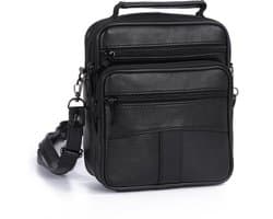 THL Design - Kleine Leren Schoudertas voor Heren en Dames – Echt Leer – Zwart