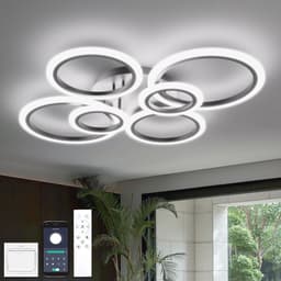 6 Ringen Plafondlamp - Zwart - Smart lamp - Dimbaar Met Afstandsbediening & APP - Moderne Ringen Lamp - Kroonluchter — thumbnail 1