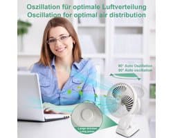 Mini Oscillatie Tafelventilator met Oplaadbare Batterij - Stil en Verstelbaar met LED Licht - Ideaal voor Camping en Binnengebruik
