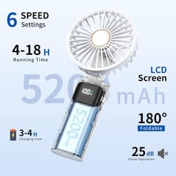 Draagbare Miniventilator 5200 mAh - Oplaadbare USB Ventilator met 6 Snelheidsniveaus | Opvouwbare Handventilator voor Thuis, Kantoor en Buiten — thumbnail 1