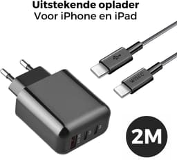 45W snellader GaN technologie - adapter USB A en USB C poorten - inclusief USB C naar USB C kabel 2 meter - geschikt voor Samsung Galaxy en iPhone 17 / 16 / 15 - zwart - WiseQ — thumbnail 3