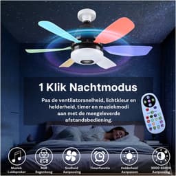 Plafondventilator met Lamp door MMOBIEL – LED Plafondventilator met Bluetooth Speaker, E27 Fitting, RGB Licht, Dimbaar 3000K-6500K, Muzieksync, 3 Snelheden, 2x6 Bladen, Afstandsbediening – Zwart — thumbnail 5