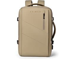 Caimco Nexus Rugzak met USB Oplaadpoort & Laptopvak – Uitbreidbare Waterafstotende Backpack – 15.6 inch Laptop Rugtas voor School, Werk & Reizen – Zand