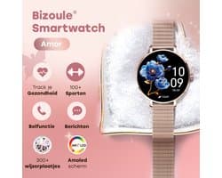 Bizoule Amor Smartwatch Dames - Rosé-Goud - AMOLED - Horloge met Belfunctie - Stappenteller - Hartslagmeter - Slaapmonitor - Multisport - Geschikt voor Android en iOS