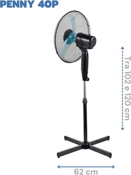 Krachtige en Stille Staande Ventilator met Oscillatie en Verstelbare Hoogte - 40 cm, 3 Snelheden — thumbnail 1