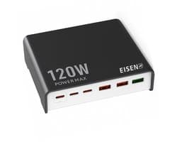 Eisenz EZ-605 120W Bureau Lader met 3 PD + 3 USB A Aansluiting - Universeel Lader - Laptop, Telefoon en Tablets