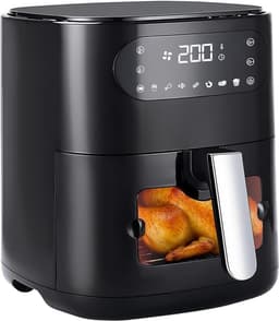 NETTLIFE Airfryer - Hetelucht friteuse - 6L - Kijkvenster - 1500W - 7 Bakprogramma's - 11 functies - 80-200 °C Instelbaar - Tot 5-6 personen - met Timer & Touchscreen - zwart — thumbnail 1