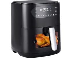 NETTLIFE Airfryer - Hetelucht friteuse - 6L - Kijkvenster - 1500W - 7 Bakprogramma's - 11 functies - 80-200 °C Instelbaar - Tot 5-6 personen - met Timer & Touchscreen - zwart