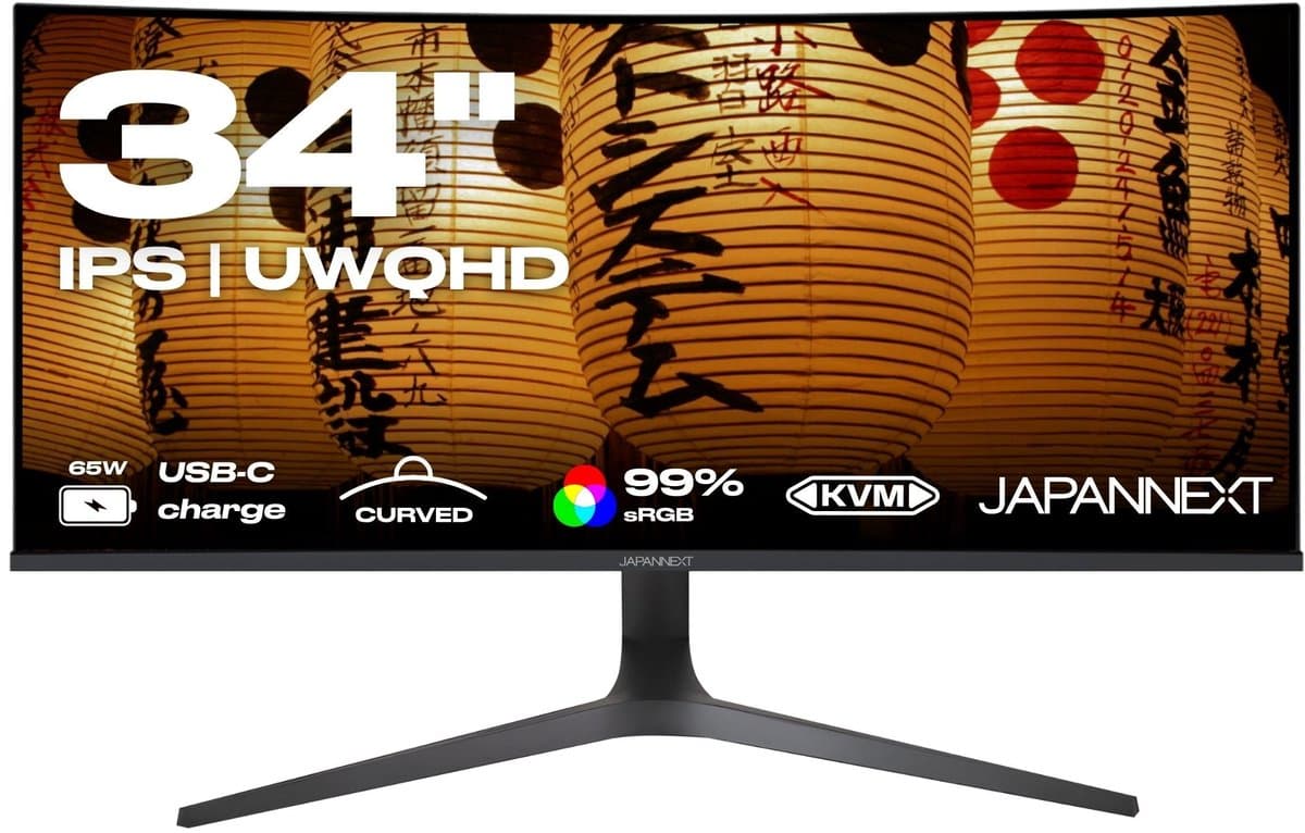 JAPANNEXT Curved Monitor 34" IPS UWQHD (3440x1440) | JN-IPSC34UWQHDR-C65W-H — afbeelding 1