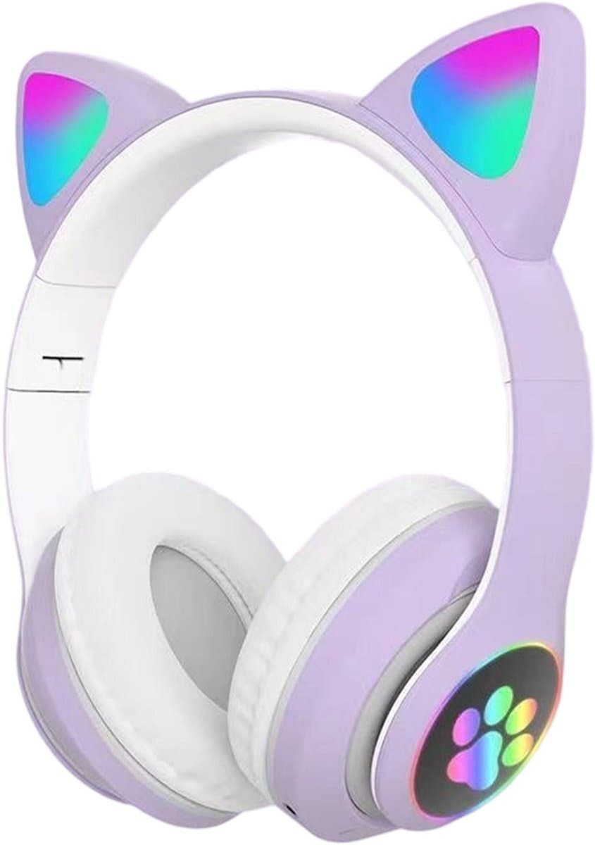 longziming Draadloze Kinder Koptelefoon – Cat Headphones met LED Oortjes – Bluetooth Hoofdtelefoon– Bluetooth 5.0 – Licht Groen – Met Verlichting – Opvouwbare opbergruimte – Lichtpaars — afbeelding 1