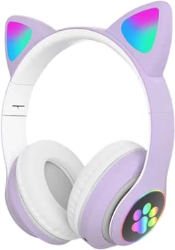 longziming Draadloze Kinder Koptelefoon – Cat Headphones met LED Oortjes – Bluetooth Hoofdtelefoon– Bluetooth 5.0 – Licht Groen – Met Verlichting – Opvouwbare opbergruimte – Lichtpaars — thumbnail 1