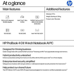 HP ProBook 4 14 G1i AI - Ultra 5 225U - zakelijk laptop - (14") - 16GB - 512GB SSD - IR-Camera - Windows 11 Pro AI PC Zilver — thumbnail 4