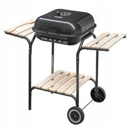 Mega-M Houtskoolbarbecue Wagen - Met Deksel en Verchroomd Rooster - Verrijdbaar - 2 Zijtafels - Geëmailleerde Vuurpan - Voor Tuin en Terras — thumbnail 2