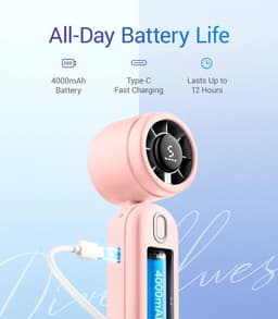 Draagbare 3-IN-1 Handventilator met Turbo Koeling, 4000mAh Oplaadbare Persoonlijke Ventilator met 5 Snelheden — thumbnail 4