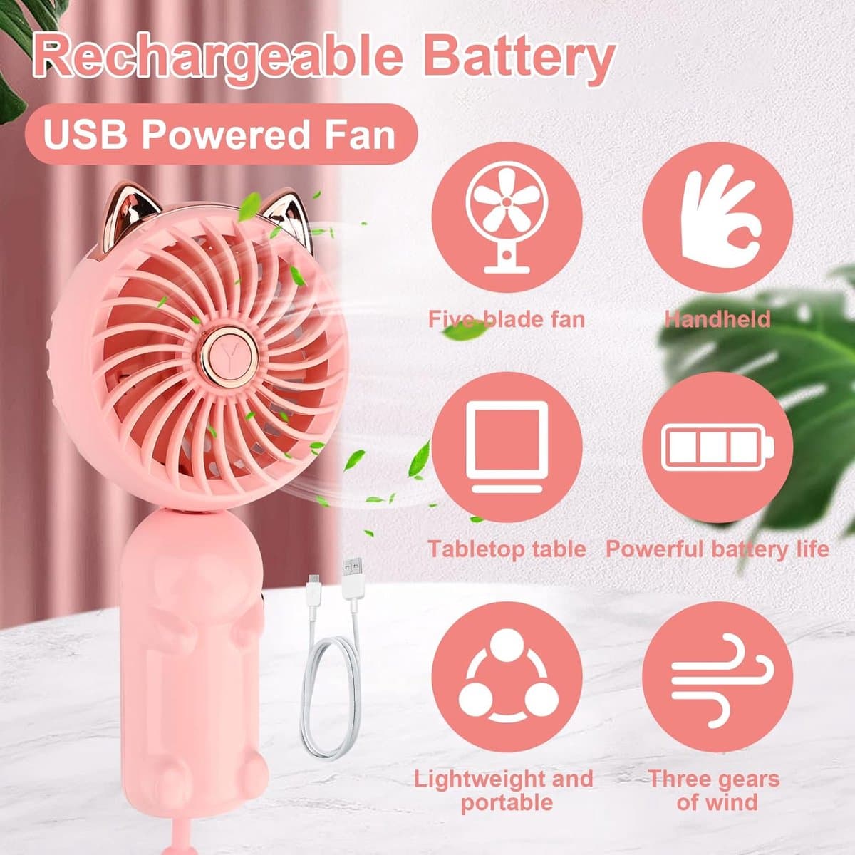 Opvouwbare Mini Handventilator met Oplaadbare USB-Batterij - Draagbare Ventilator voor Thuis en Op Reis — afbeelding 1
