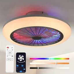 RGB Plafondventilator - Met Speaker - Dimbaar Met Afstandsbediening - 12 Kleuren - 50W - RGB Muziek Ventilator - Woonkamerlamp - Kroonluchter Ventilator — thumbnail 4