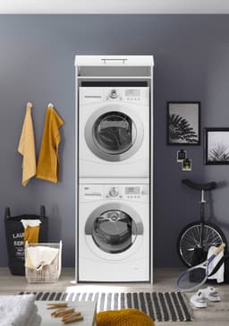 Wasmachine kast - Wasmachine kast en droger kast - Wasmachine ombouw - Houten wasmachine meubel - Wit — thumbnail 3