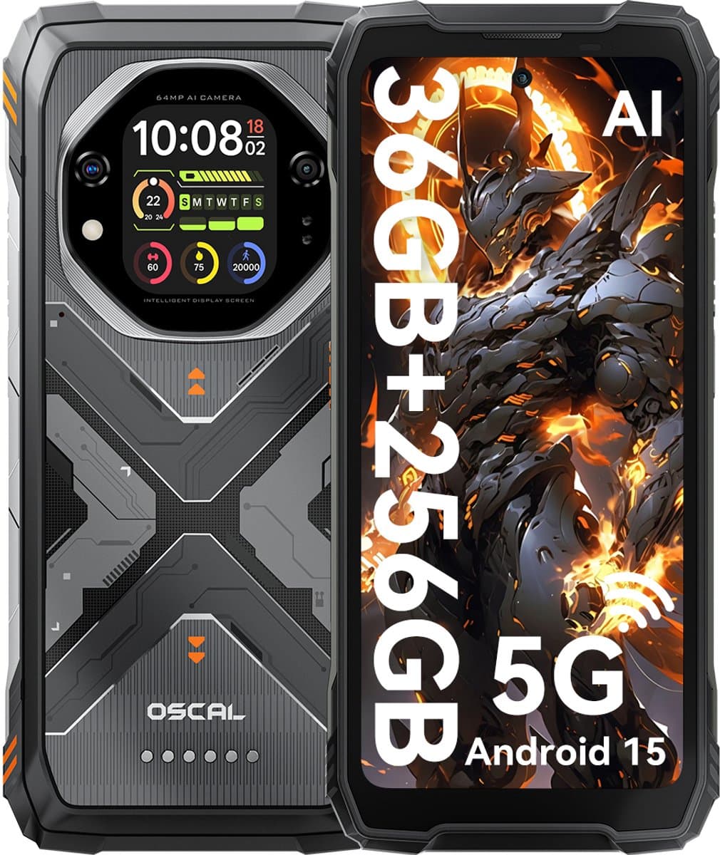 OSCAL TANK 1 - Robuuste Smartphone - 5G - 36GB RAM - 256GB ROM - 20000mAh - 6.78 inch FHD+ 120Hz - MTK Dimensity 7050 - 64MP+50MP+20MP Nachtzicht - Android 15 - AI Robuuste Telefoon - NFC - IP68/IP69K/GPS - Oranje — afbeelding 1