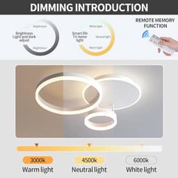 Dimbare Plafondlamp met Afstandsbediening - Moderne LED Kroonluchter met 3 Ringen — thumbnail 4