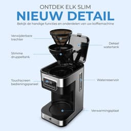 NovaWare Koffiezetapparaat Filterkoffie - 1.5L – Met Glazen Kan & Herbruikbaar Filter - Koffiemachines - Display – 12 Kopjes – Zwart/RVS — thumbnail 2