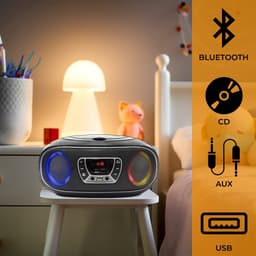 Denver Draagbare Bluetooth Radio CD Speler - Kinderen & Volwassenen & Ouderen - Lichteffecten - Boombox - AUX - FM - Noodradio- Werkt ook op Batterijen - Keuken -Zwart — thumbnail 5