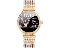 Belesy ATTRACTIVE - Smartwatch Dames - Horloge - 1.3 inch - Kleurenscherm - Stappenteller - Bloeddruk - Hartslag - Staal - Schakelband - Rose Goud
