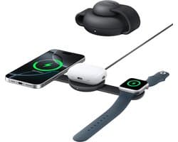 Anker MagGo 3-in-1 Vouwbare Draadloze Snellader - 15W Wireless Charger - Voor telefoons, oordopjes en smartwatchesor - Compact en Opvouwbaar Ontwerp - Zwart