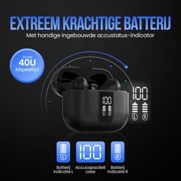 Strex Draadloze Oordopjes met Noise Cancelling - Bluetooth 5.3 - LED Display - Draadloze Oortjes Sport met Bluetooth - Zwart — thumbnail 4