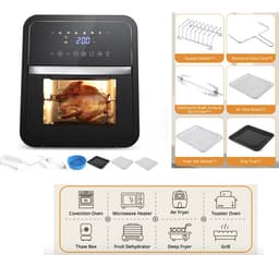 J&R Luchtfriteuse - Broodrooster oven - Airfryer - Braden - Bakken - Grill - Opwarmen - 12 Liter - Touchscreen - Groot - Zwart — thumbnail 1