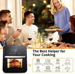 J&R Luchtfriteuse - Broodrooster oven - Airfryer - Braden - Bakken - Grill - Opwarmen - 12 Liter - Touchscreen - Groot - Zwart — thumbnail 5