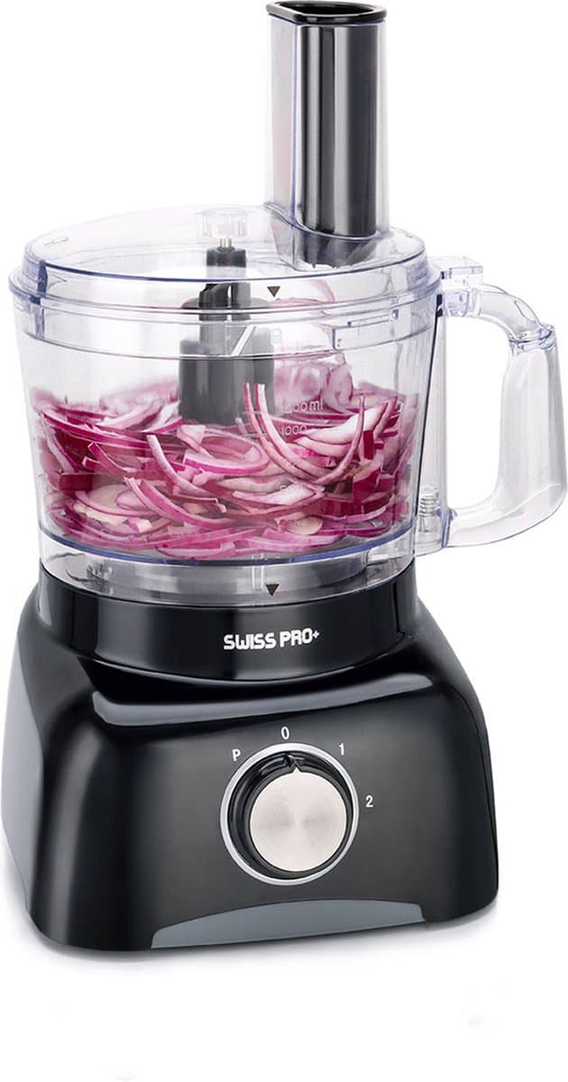Multifunctionele Foodprocessor – 800W – 1,2L Mengkom – Retro Design – Zwart/RVS – Snijden, Hakken, Pureren, Raspen & Persen – Inclusief Accessoires — afbeelding 1