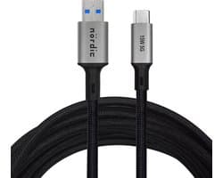 NÖRDIC USB naar USB C Kabel - USB3.2 Gen1 - 3A PD 60W - 5Gbp - Geschikt voor Laptop, Tablet, Smartphone & Nintendo Switch - 5m
