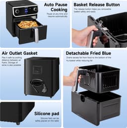 Aigostar 30I0T Joy - Airfryer XXL - Heteluchtfriteuse - 12 Automatische Programma's - 8L - Zwart — thumbnail 11