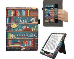 kwmobile e-reader hoesje geschikt voor Amazon Kindle Paperwhite (2024)/Colorsoft hoes - E reader flip case van kunstleer - Ereader cover met stand - bibliotheek design in meerkleurig