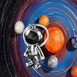 Astronautensleutelhanger robot metalen - creatieve sleutelhanger rugzakhanger - Valentijnsdagcadeau - goud zilver - 32 x 29 cm — thumbnail 2
