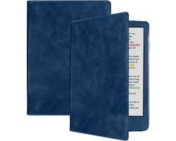 Hoes Geschikt voor Kobo Clara Colour - E-reader Leren Case Sleep Cover Leer - Hoes Geschikt voor Kobo Clara Colour Hoesje E-reader Leer - Donkerblauw