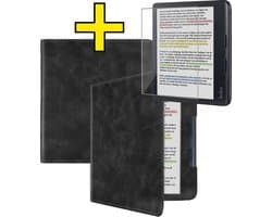 Hoes Geschikt voor Kobo Libra Colour - E-reader Leren Case Sleep Cover Leer Met Screenprotector - Hoes Geschikt voor Kobo Libra Colour Hoesje E-reader Leer - Zwart