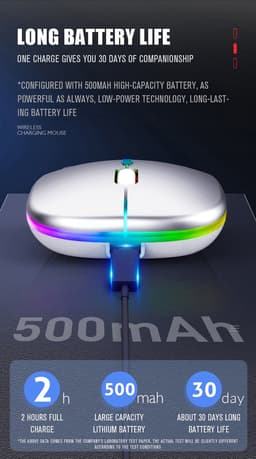 Draadloze Muis - 2.4G - Oplaadbaar - Bluetooth Muis Draadloos - RGB LED - Laptop - Universeel - Ergonomisch - 4 Knoppen - Stil - Wit — thumbnail 3