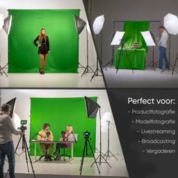 Pixetool - Green Screen Doek 300 x 300cm met achtergrondsysteem 260 x 300 cm - Achtergronddoek - Fotostudio - Green Screen Studio - Inclusief 4 klemmen — thumbnail 2